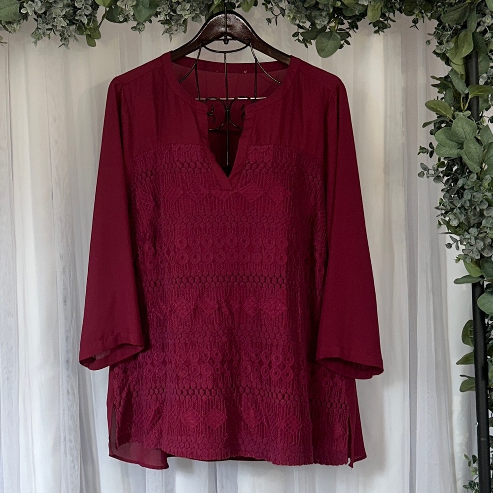 Pink Silky Tunic w Woven Geometric Pattern Front